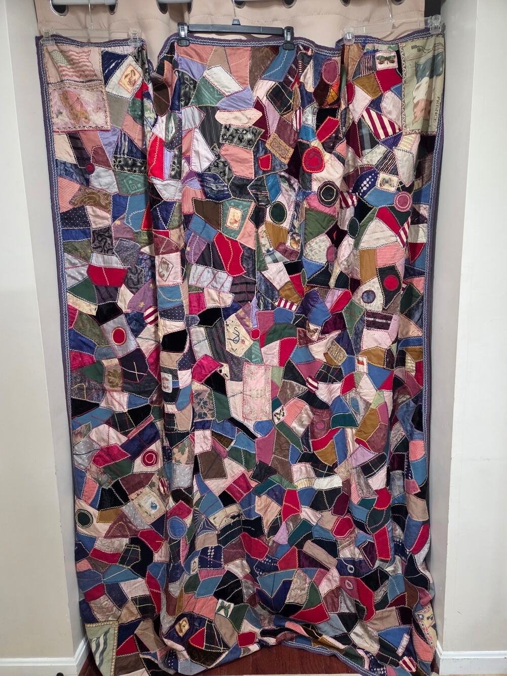 Antique Hand Sewn Crazy Quilt Featuring Asymmetrical Patchwork 84" x 67"